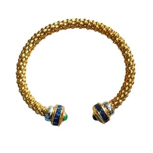 Heritage Flex Bangle gold tone with blue and green stones, silver tone accent